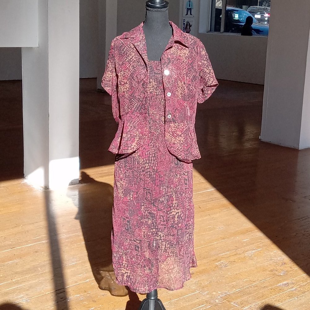 Burgundy and tan Shear two-piece dress set